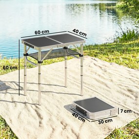 Outsunny Stół Kempingowy Składany z Siatką, 4 Regulowane Wysokości, Uchwyt Aluminiowy 60 x 40 x 26-60 cm Czarny | Aosom PL