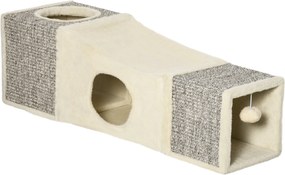 PawHut Tunel zabawkowy dla kotów z jaskiniami i drapakami Beżowo-brązowy z piłką 98x30x30cm | Aosom PL