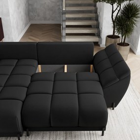 Masseno Narożnik VESTANO  z funkcją spania i pojemnikiem na pościel Narozniki L, Rozkładana sofa - Czarny, MATT VELVET 99