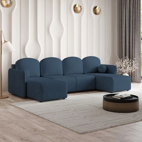 Masseno Narożnik NUBERO z funkcją spania i pojemnikiem na pościel Narozniki U, Rozkładana sofa - Niebieski, NEVE 77