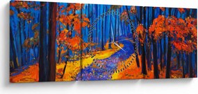 Obraz jesiennego lasu (z zegarem) (90x30 cm)