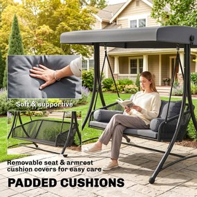 Outsunny Huśtawka Ogrodowa Rattan 2-osobowa z Regulowanym Daszkiem, Miękkimi Poduszkami, Ciemnoszara | Aosom PL