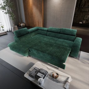 Masseno Narożnik VELISS z funkcją spania i pojemnikiem na pościel Rozkładana sofa do Salonu - Butelkowa zieleń, TILIA 39