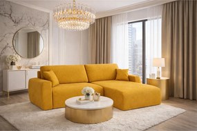 Narożnik z funkcją spania i pojemnikiem Ariel XL, tkanina welurowa Salvador, Żółty, Prawy