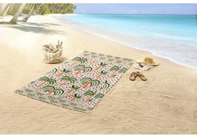 Zielono-beżowy aksamitny ręcznik plażowy 100x180 cm Cezan – Good Morning