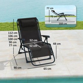 Outsunny Składany leżak ogrodowy z poduszką, z 5-stopniową regulacją oparcia, odporny na ciężar do 120 kg, czarny