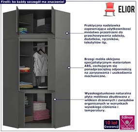 Grafitowa narożna szafa z nadstawką - Firelli