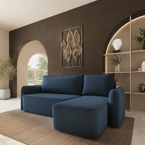 Masseno Narożnik DOLVER z funkcją spania i pojemnikiem na pościel Narozniki L, Rozkładana sofa - Niebieski, CASTEL 79