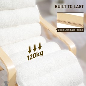 HOMCOM Fotel Lounge z brzozy, tapicerowany, regulowany podnóżek, Biały
