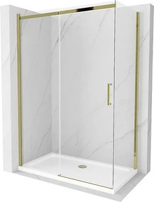 Mexen Omega kabina prysznicowa rozsuwana 140 x 70 cm, transparent, złota + brodzik Flat - 825-140-070-50-00-4010