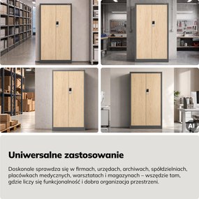 Szafa biurowa metalowa z zamkiem na szyfr antracytowa/dąb sonoma, 900x1850x400 mm: DANIEL Eco Design