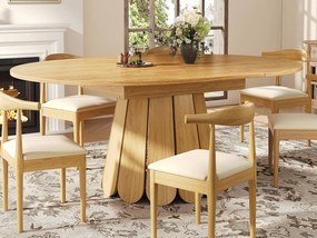 Stół rozsuwany - faktura drewna - okrągły stół - 118-158 cm - dla 6 osób - naturalny