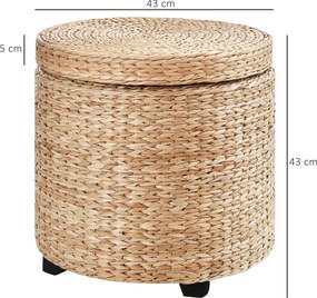 HOMCOM Stylowy Stołek ze Schowkiem - Pufa z Rattanu, Khaki Kolor - Ozdoba i Funkcjonalność