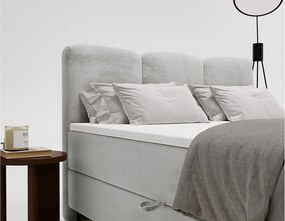 Emporius Malaga Box łóżko kontynentalne z topperem 180x200 - łóżko z dwoma pojemnikami i materacem H3, tkanina aksamitna, jasny szary (Magic Velvet 2218)