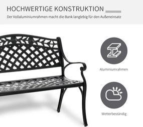Ławka Ogrodowa Outsunny dla 2 osób z Aluminiową Ramą i Podłokietnikami – Elegancki Design w Kolorze Czarnym