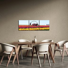 Obraz farmy tulipanów (z zegarem) (90x30 cm)