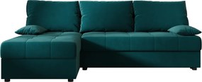 Rozkładana narożna sofa VENORIA SLIM 200x143 cm, petrolowa, uniwersalna + 2 poduszki GRATIS