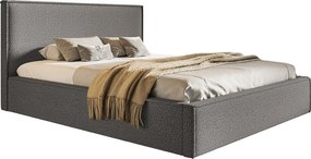 Łóżko dwuosobowe 160x200 cm Kyoto z pojemnikiem i stelażem metalowym - tkanina boucle, ciemny szary (Anthology 18)