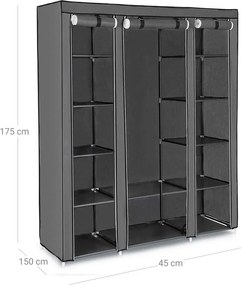 Przenośna szafa z tkaniny, szafa CLOSET, 150x75x45cm, szara SongmicsHome