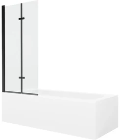Mexen Vega wanna prostokątna 180 x 80 cm z obudową i parawanem 2-skrzydłowym 80 cm, transparent, czarny - 550118080X9208027000