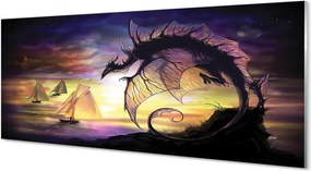 Szkło Ozdobne do Kuchni Smok i Statki na Wzburzonym Morzu