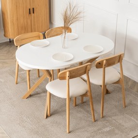 Krzesło Tapicerowane Drewniane ALVIN Dąb/Beż Nowoczesne