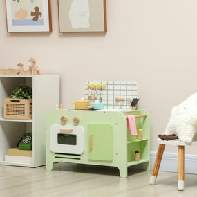 AIYAPLAY zestaw kuchni dla dzieci, MDF, 15 akcesoriów, szafki, 40 cm, od 3 lat, zielony