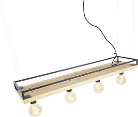 Industrialna lampa wisząca czarna z drewnem 4-światła - Shelf