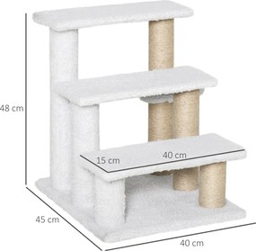 PawHut Schody dla zwierząt 3-poziomowe Pluszowa juta dla psów i kotów Białe 45x40x48cm | Aosom PL