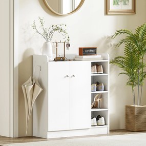HOMCOM Szafka na buty, Komoda na buty, Półka na buty, 4 Półki. 1 Szafa, 83 cm x 30 cm x 90 cm, Biały