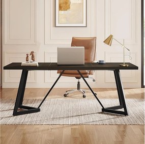 Duże prostokątne biurko na laptopa z metalową ramą - 180 cm - do domowego biura - czarne