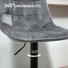 HOMCOM Nowoczesne Krzesła Barowe, Zestaw 2 szt. Z Opórką, Regulowane Wysokościowo, z Podnóżkiem, Obracane, Wyściełane, Ciemnoszary