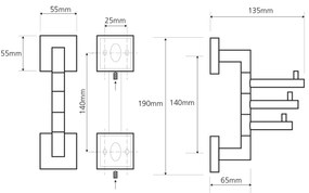 SAPHO XQ204 X-Square potrójny wieszak obrotowy,  chrom