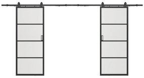 Drzwi przesuwne naścienne podwójne - aluminium i przezroczyste szkło hartowane - 2 x wys. 205 x szer. 93 cm - SINCA II