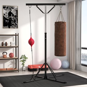 SPORTNOW Stojak na worek bokserski, regulowana wysokość z szybkobieżną piłką, metalowa rama, 160L x 145S x 175-220W cm, czarny