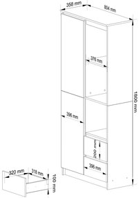 Regał skandynawski na książki sonoma dąb + biały F3-K79