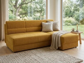 Rozkładana narożna sofa TAVERO SLIM 201x140 cm, musztardowa, uniwersalna
