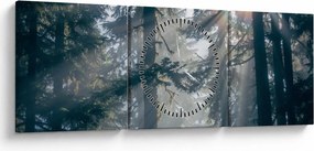 Obraz drzew, przez które prześwieca słońce (z zegarem) (90x30 cm)