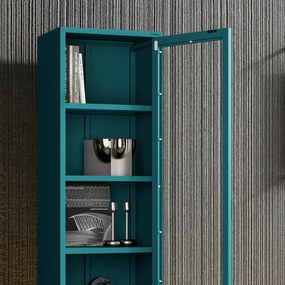 Witryna szklana do salonu wąska morska / turkusowa Modern LUIGI 500 x 1800 x 350 mm