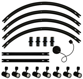 Nowoczesny system oświetlenia szynowego z 8 czarnymi reflektorami, 1-fazowy, owalny, 200 cm - Iconic Jeana Nowoczesny Oswietlenie wewnetrzne