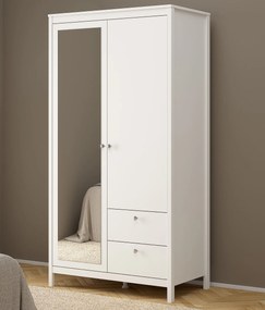 Dwudrzwiowa szafa z lustrem i szufladami Madrid, biały mat