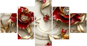 Obraz - 3D czerwono-złote kwiaty (125x70 cm)