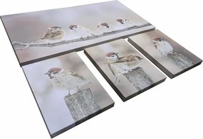 Zestaw obrazów ściennych Wróble na gałęzi, 4 szt.