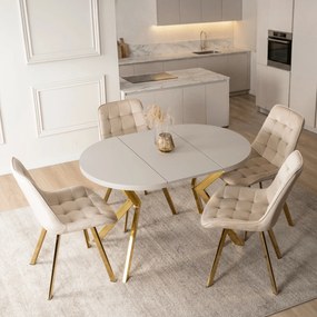 Stół Okrągły Rozkładany DORIAN 80-160 cm Kaszmir/Złoty Glamour