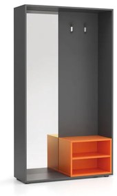 Wieszak ścienny BORDER z półką na buty i lustrem, 2 haczyki, grafit/pomarańczowa