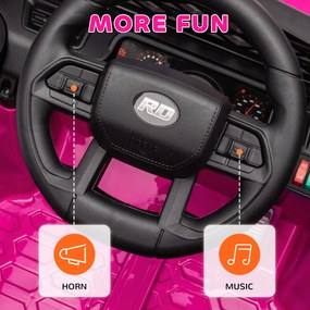 AIYAPLAY Elektryczny samochodzik 12V dla dzieci z pilotem 2,4 GHz, 2 silniki, klakson, LED, muzyka, dla 3-8 lat, różowy | Aosom PL