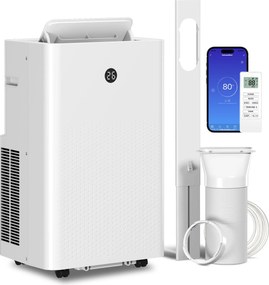 HOMCOM Przenośny klimatyzator 12 000 BTU, 4 w 1: chłodzenie, osuszanie, wentylacja, tryb snu, sterowanie WiFi i głosowe | Aosom PL