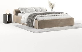 Jasnobrązowe tapicerowane łóżko dwuosobowe ze schowkiem ze stelażem 180x200 cm Solvo – Maison de Rêve