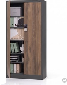 Szafa biurowa metalowa z zamkiem na szyfr antracytowa/orzech, 900x1850x400 mm: DANIEL Eco Design