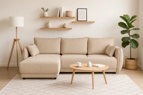 Narożnik lewy Loren z funkcją spania 255x165x91 cm – tkanina Raven 24 kremowa